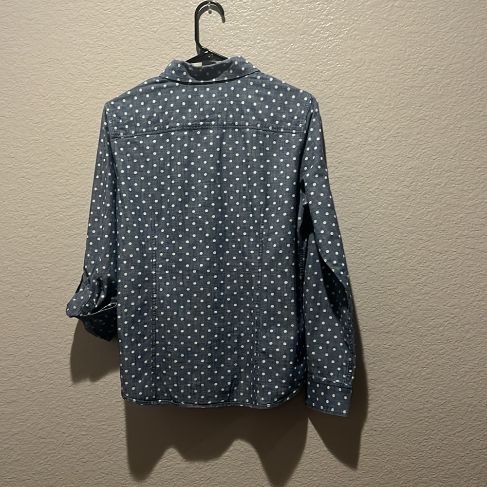 Talbots Chambray Polka Dot Size 8 Button Front Sh… - image 8